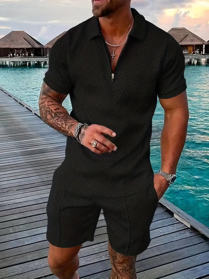 Classic Men's Polo Shirt and Shorts Set - Breathable and Comfortable for Casual Wear and Sports