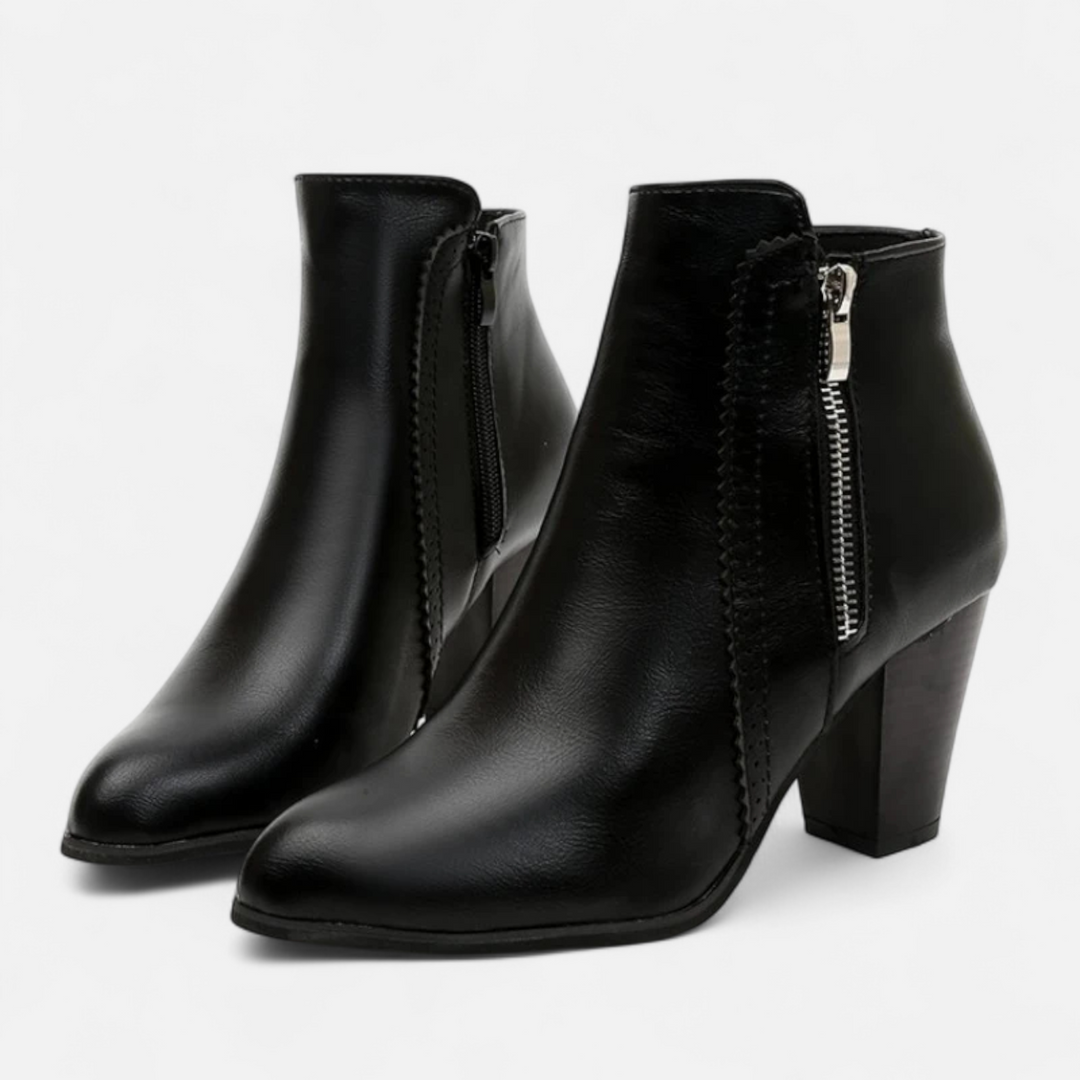 Women's Retro Block Heel Ankle Boots with Side Zipper