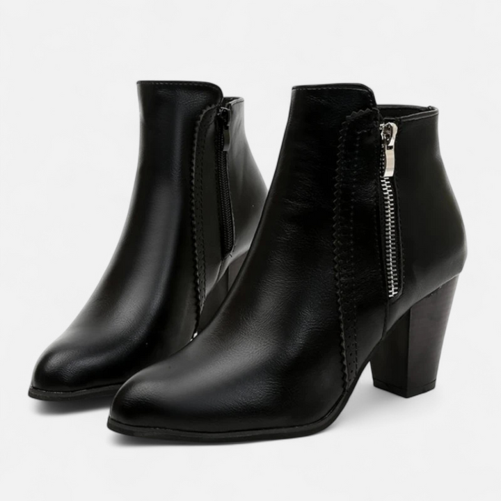 Women's Retro Block Heel Ankle Boots with Side Zipper