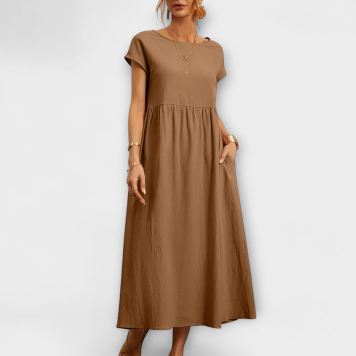 Elegant Women's Spring Dress with Flowing Silhouette - Light and Airy