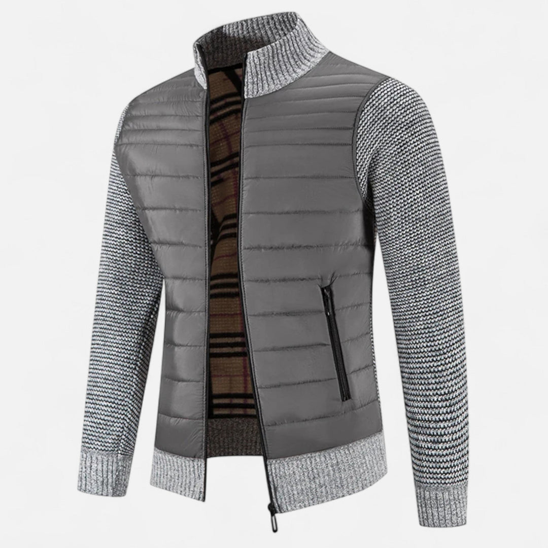Men's Warm Fleece Patchwork Jacket with Stand Collar