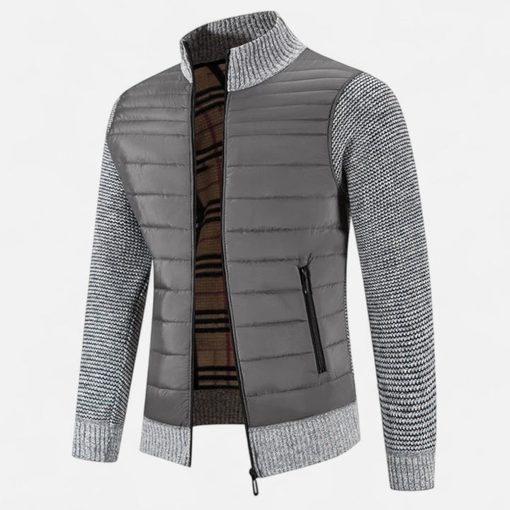 Men's Warm Fleece Patchwork Jacket with Stand Collar