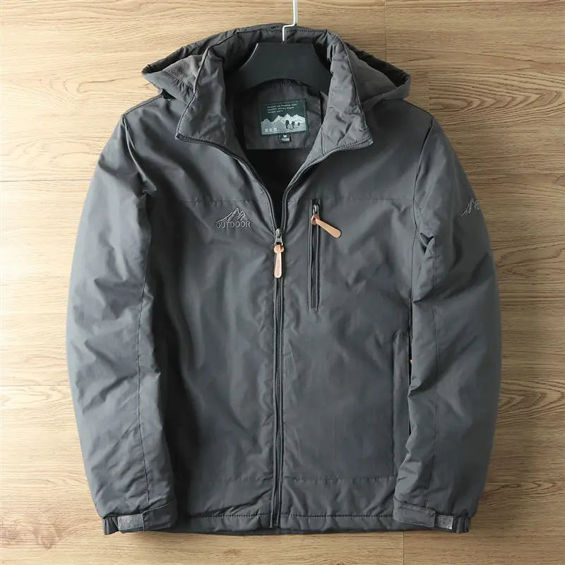 Men's Thermal Winter Jacket with Hood - Water-Resistant and Warm-Lined