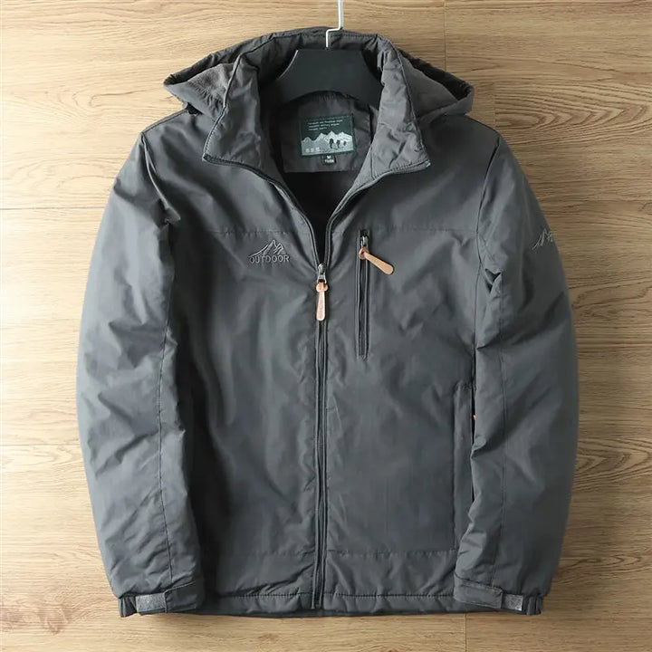 Men's Thermal Winter Jacket with Hood - Water-Resistant and Warm-Lined