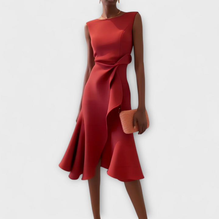 Elegant Draped Women's Asymmetric Midi Dress