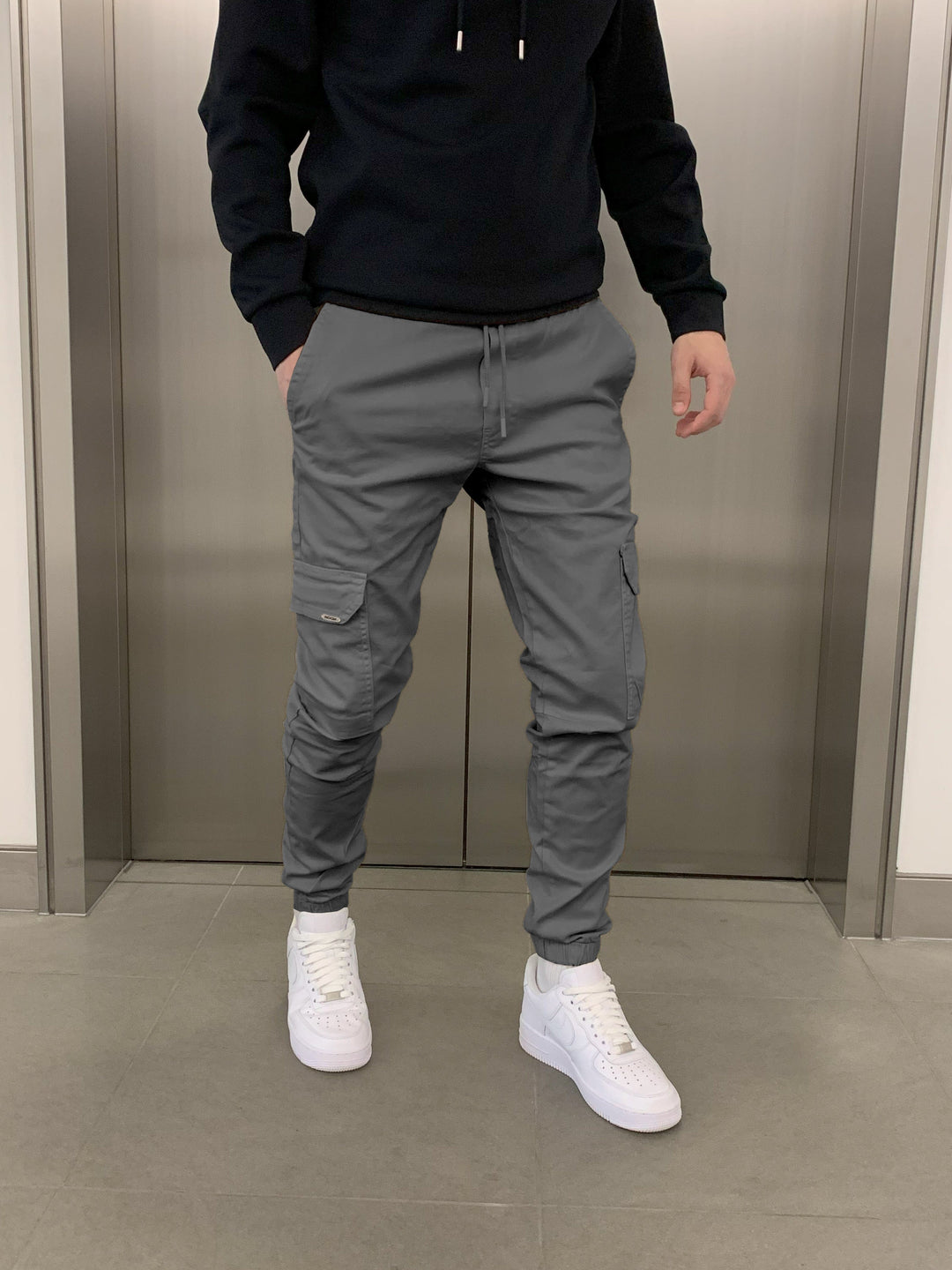 Men's Cargo Jogger Pants with Elastic Waistband - Streetstyle Cotton Blend