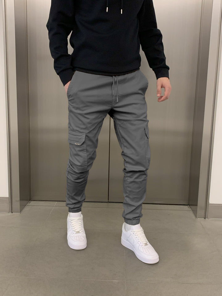 Men's Cargo Jogger Pants with Elastic Waistband - Streetstyle Cotton Blend