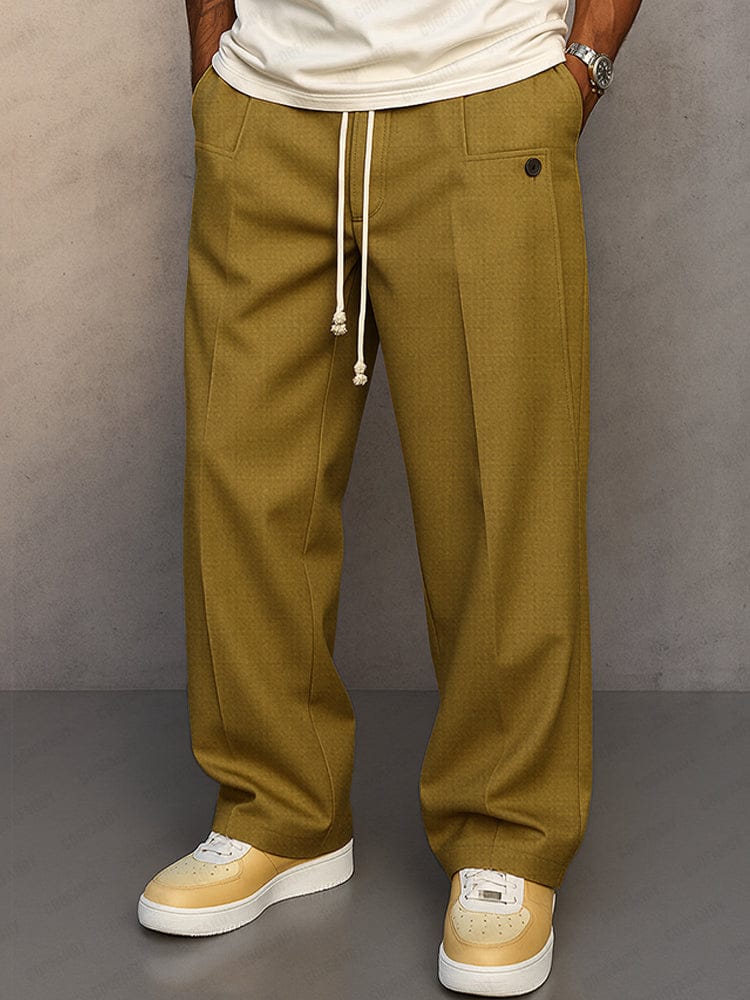 Men's Comfortable Wide-Leg Cotton Pants with Drawstring