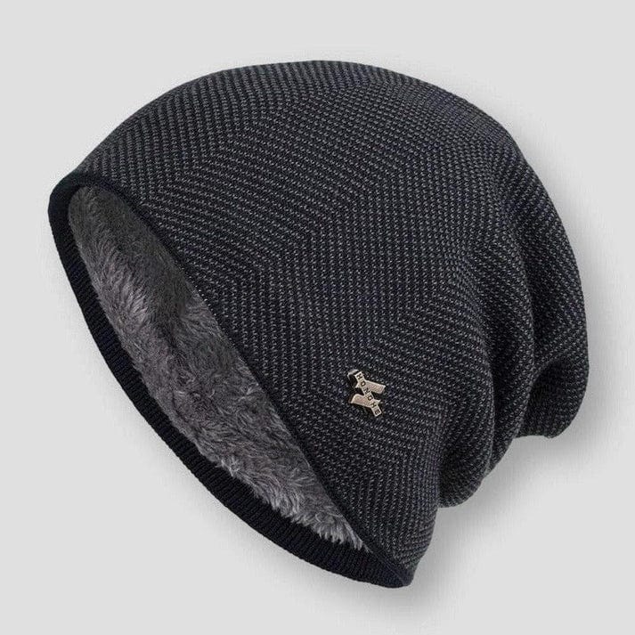 Warm Men's Wool Beanie with Fleece Lining - Ribbed Knit Texture in Organic Cotton