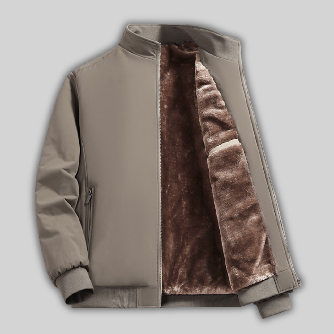Men's Warm Fleece Winter Jacket - Lined Stand Collar Jacket with Zipper