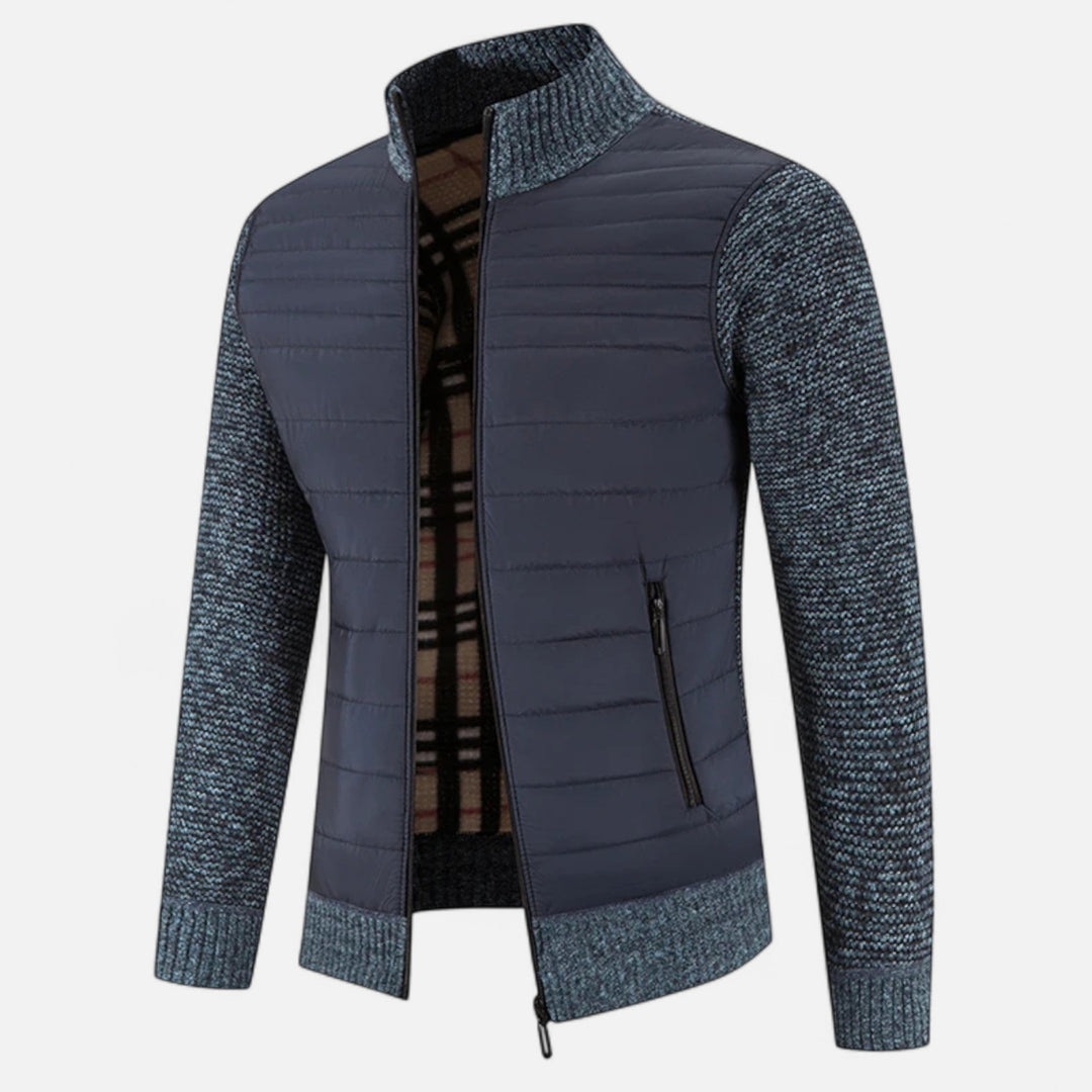 Men's Warm Fleece Patchwork Jacket with Stand Collar