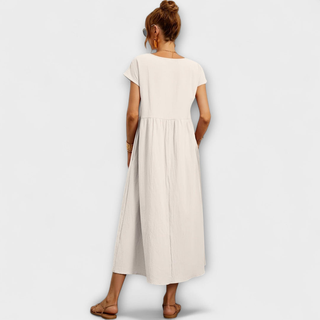 Elegant Women's Spring Dress with Flowing Silhouette - Light and Airy