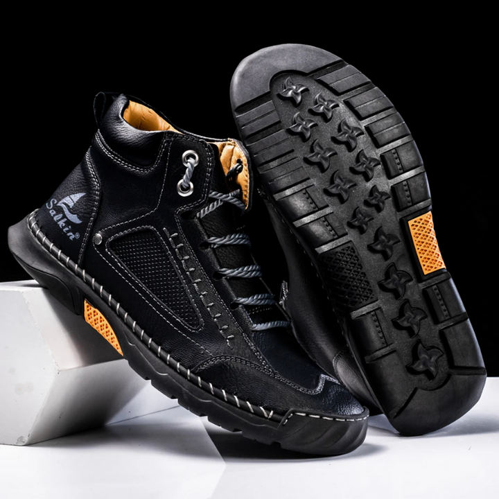 Men's Premium Leather High-Top Sneakers - Waterproof and Breathable