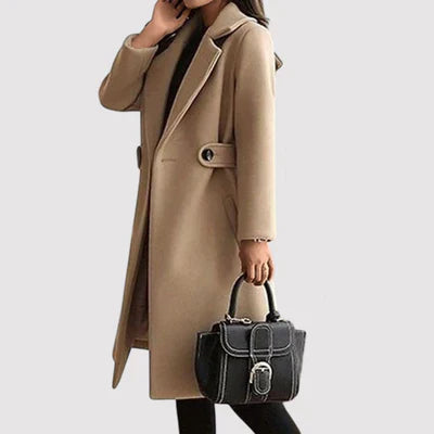 Elegant Women's Wool Coat with Belt - Warm Lined and Tailored