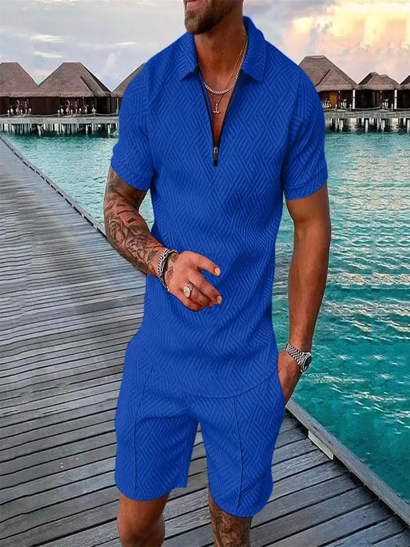 Classic Men's Polo Shirt and Shorts Set - Breathable and Comfortable for Casual Wear and Sports