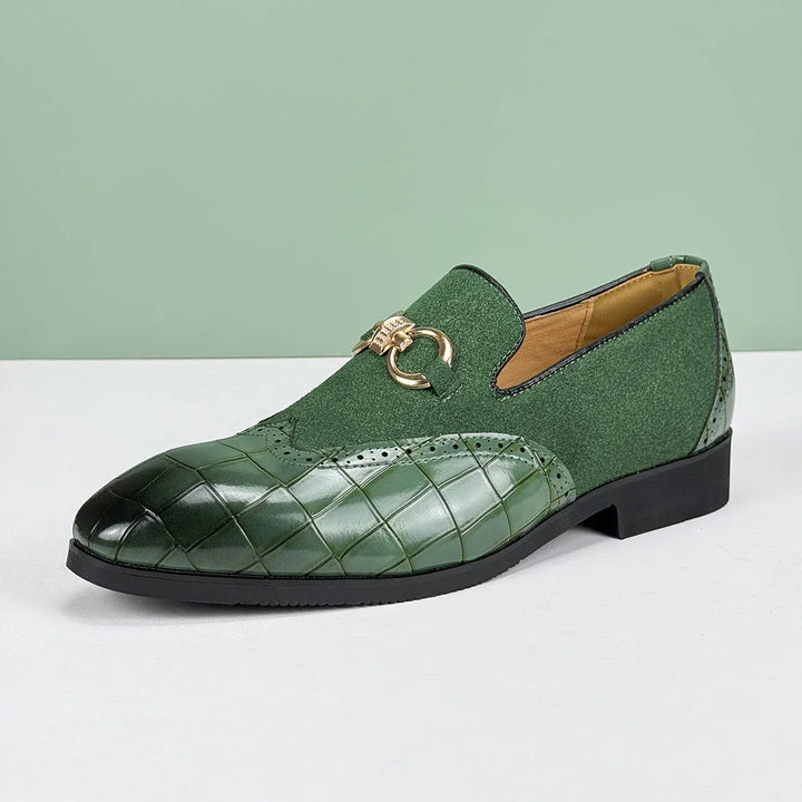 Elegant Men's Leather Loafers with Suede - Cushioned Footbed