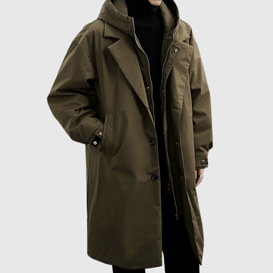 Men's Weather-Resistant Hooded Coat - Water-Repellent and Durable