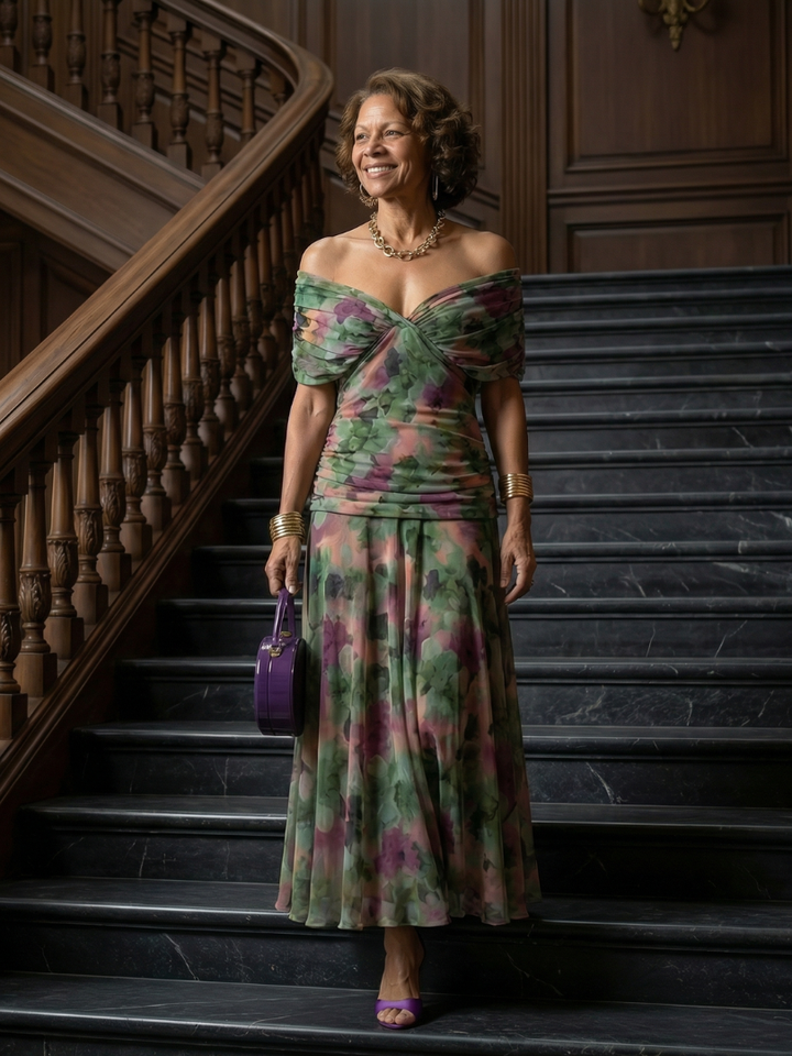 Elegant Lightweight Women's Off-Shoulder Flow Midi Dress