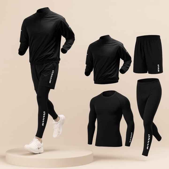 4-Piece Men's Workout Set with Compression Layer - Lightweight and Breathable