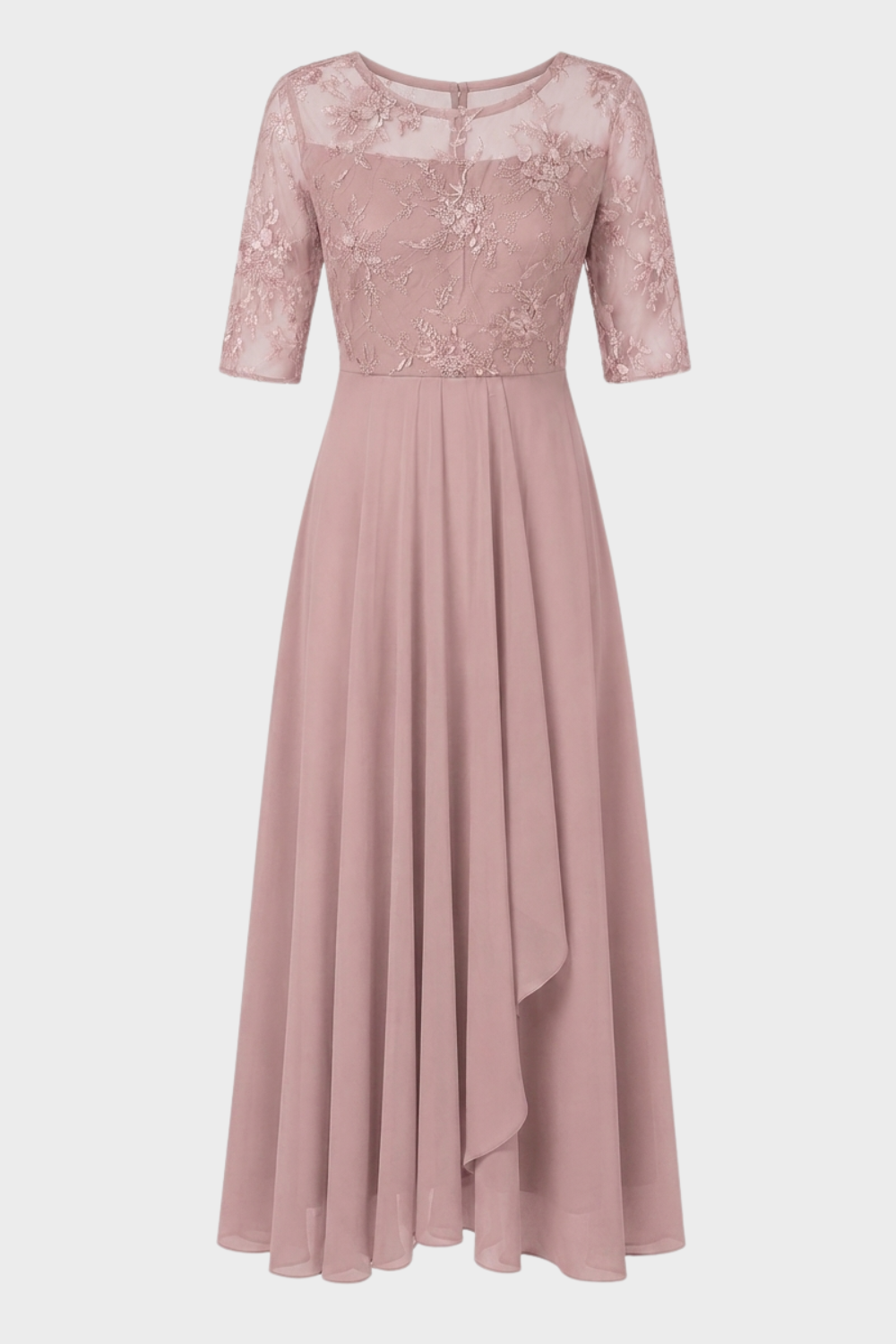 Elegant Festive Women's Chiffon Maxi Dress with Lace Bodice and 3/4 Sleeves