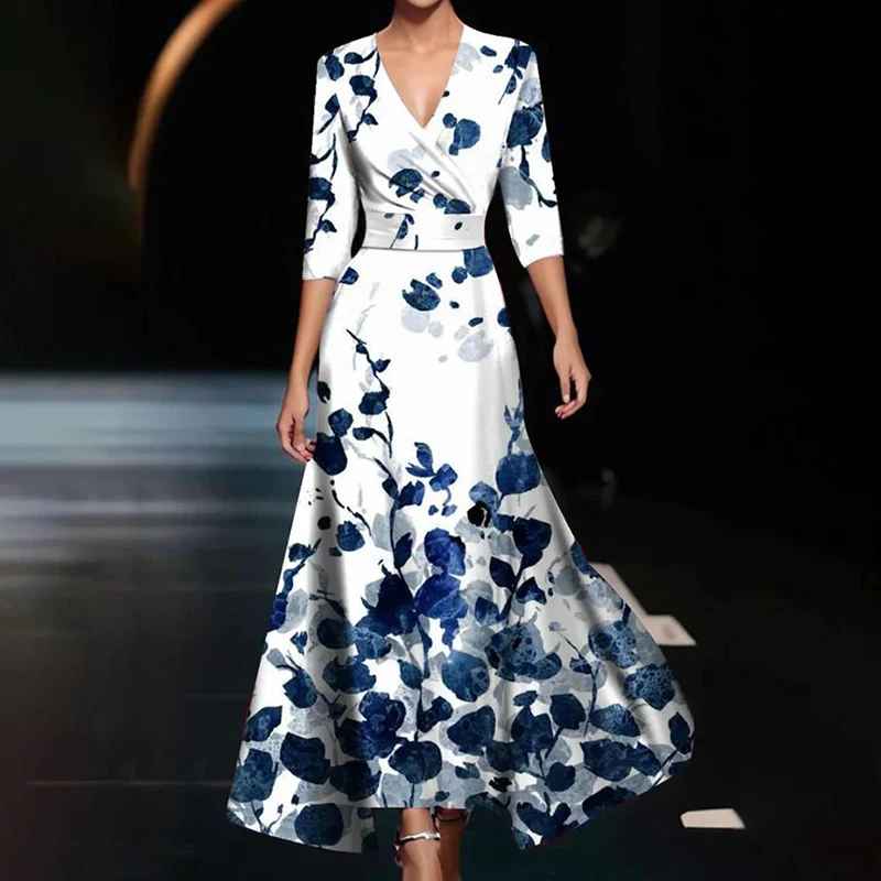 Elegant Floral V-Neck Women's Maxi Dress
