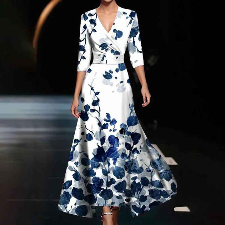 Elegant Floral V-Neck Women's Maxi Dress