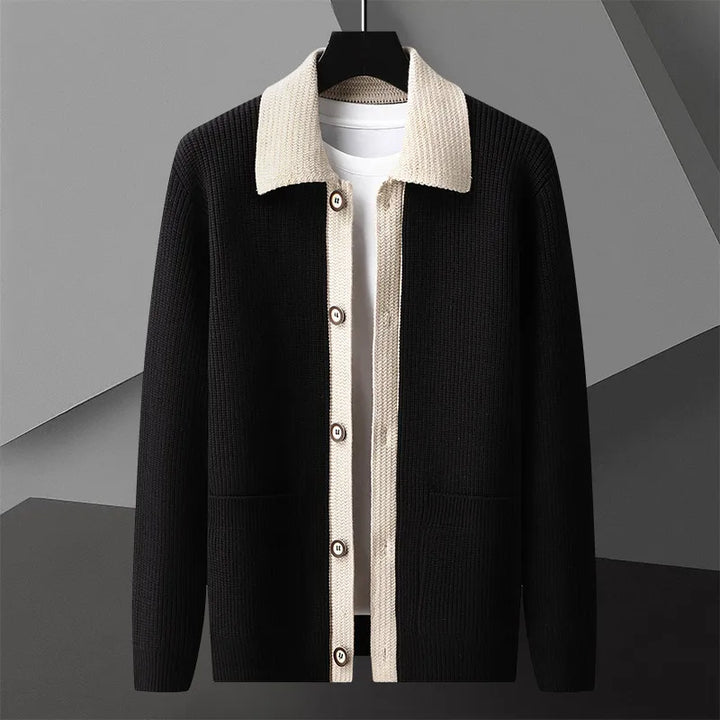 Classic Men's Knit Cardigan with Button Placket for Fall and Winter
