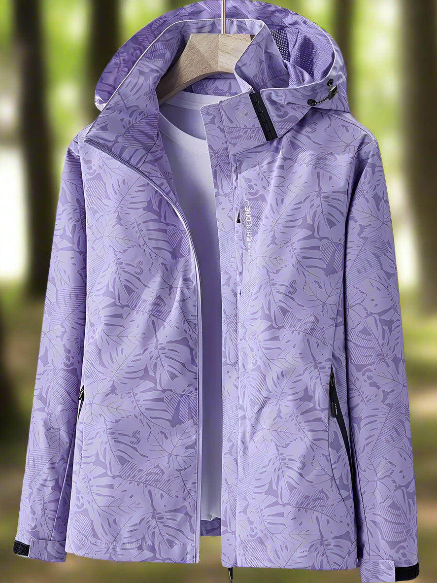 Waterproof Women's Summer Jacket with Leaf Print - Lightweight and Breathable