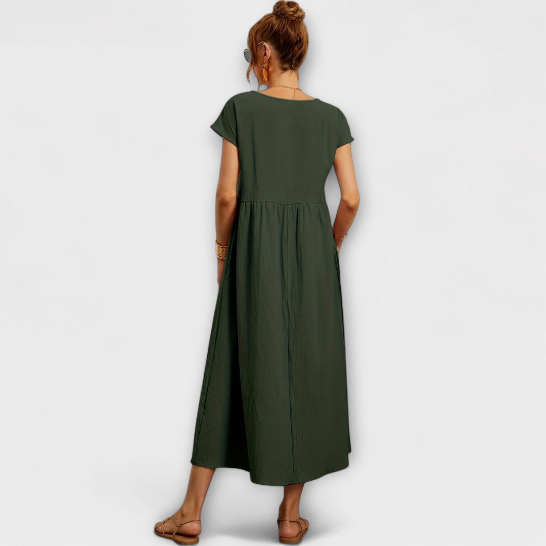 Elegant Women's Spring Dress with Flowing Silhouette - Light and Airy