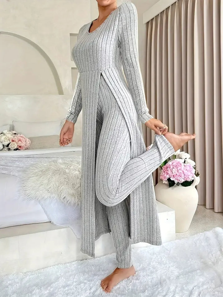 Women's Ribbed Set in Soft Rib Knit - Long Sleeve Top with Matching Pants