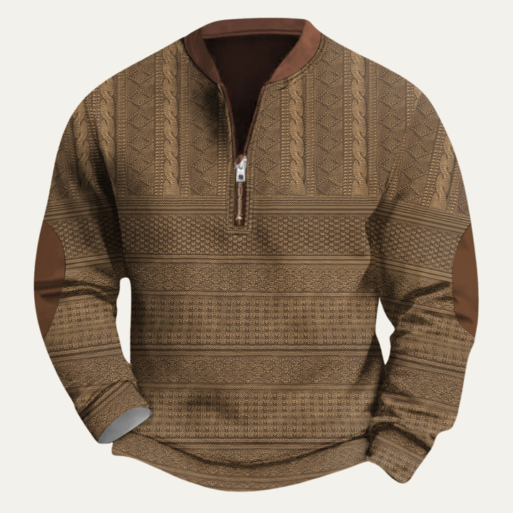 Stylish Casual Men's Half Zip Sweater with Elbow Patches