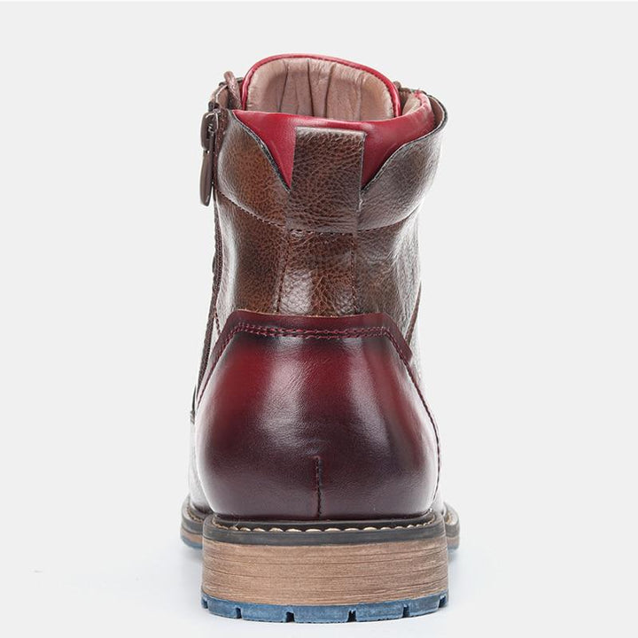 Elegant Men's Oxford Boots in Premium Leather - Lace-Up and Zipper