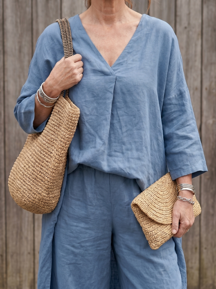 Comfortable Casual Women's Tunic Top & Wide Leg Pant Set