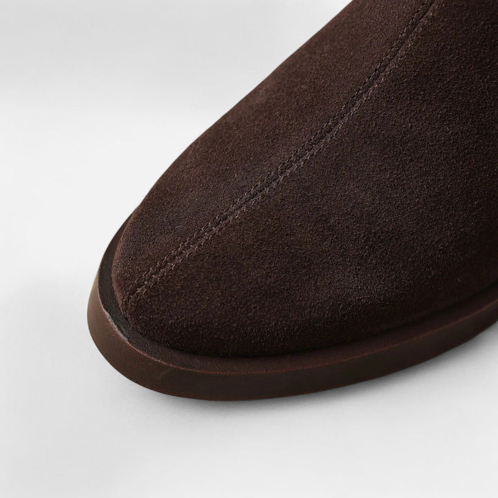 Women's Suede Ankle Boots with Square Toe and Mid Heel