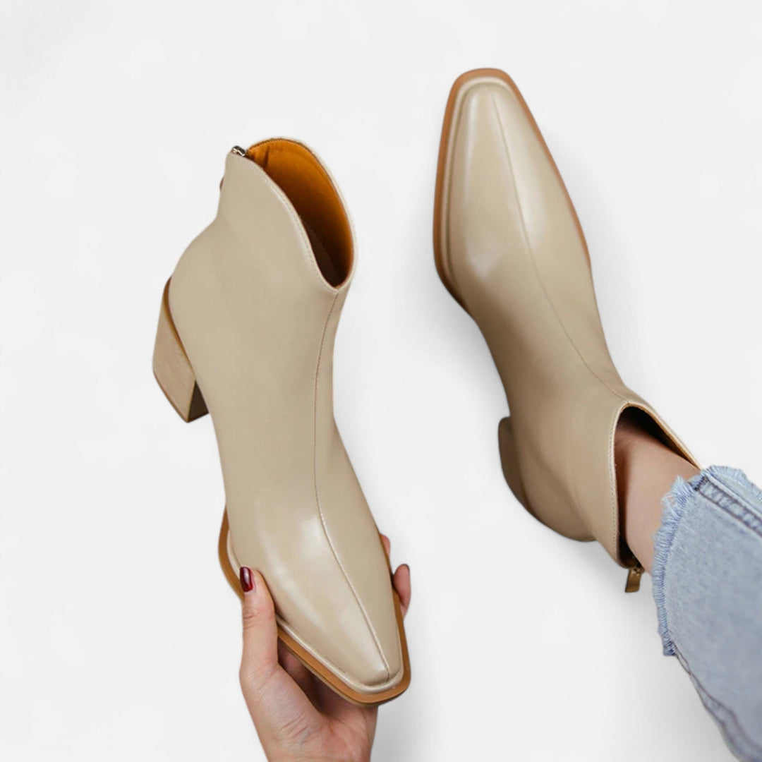 Elegant Pointed-Toe Women's Ankle Boots with Heel in PU Leather