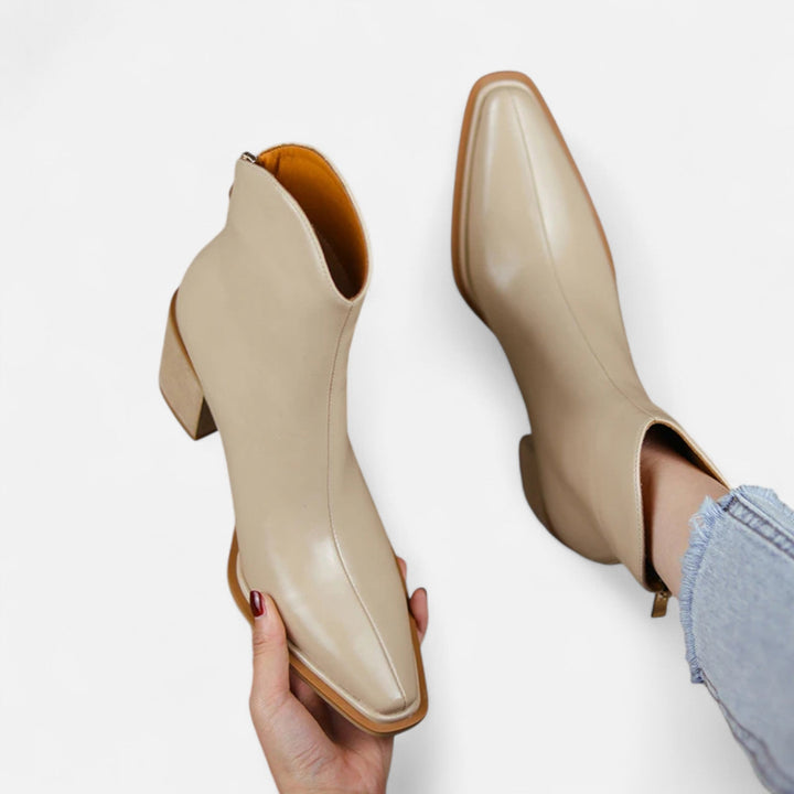 Elegant Pointed-Toe Women's Ankle Boots with Heel in PU Leather