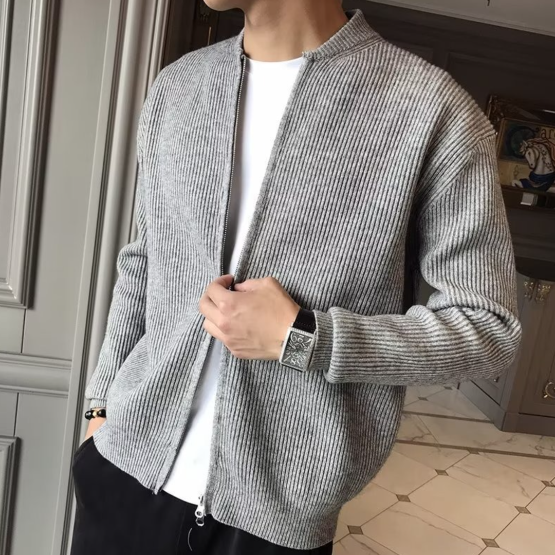 Classic Men's Zip-Up Knit Sweater - Lightweight and Breathable