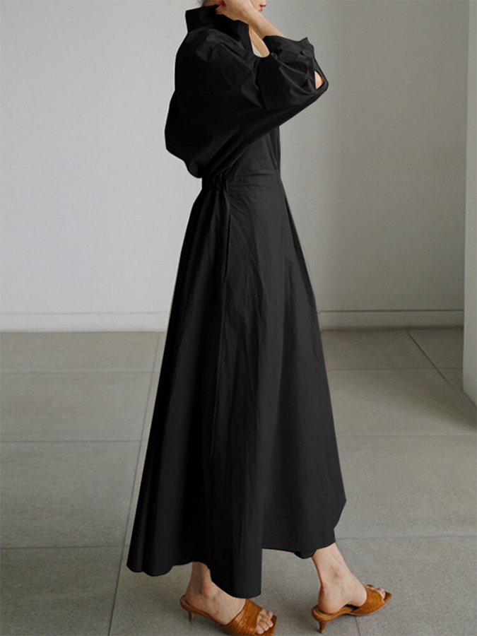 Elegant Polo Collar A-Line Women's Maxi Dress