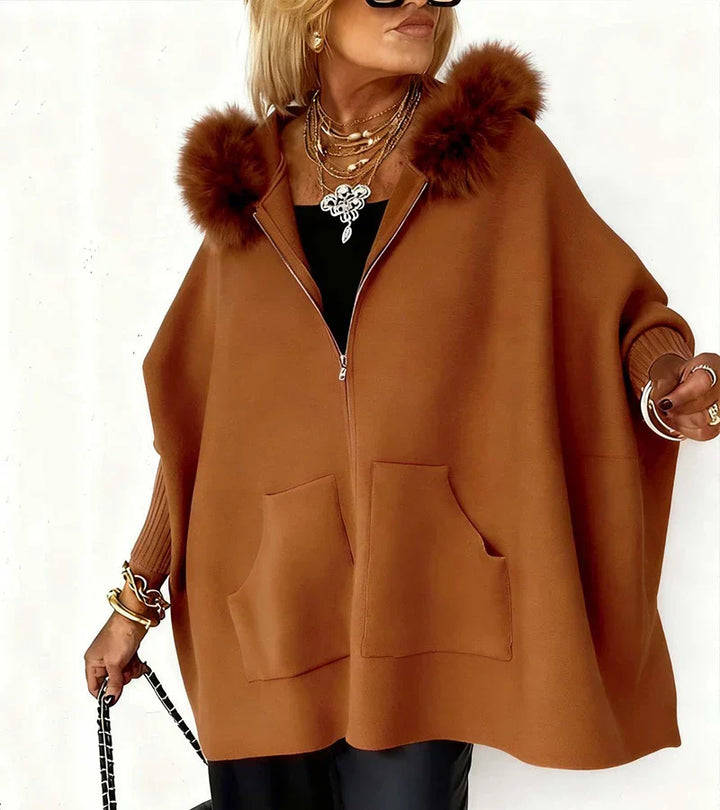 Women's Casual Hooded Coat with Faux Fur Collar - Warm Winter Jacket