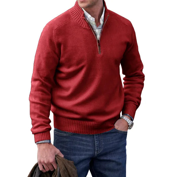 Men's Cashmere Zip-Up Sweater - Elegant Knit Pullover