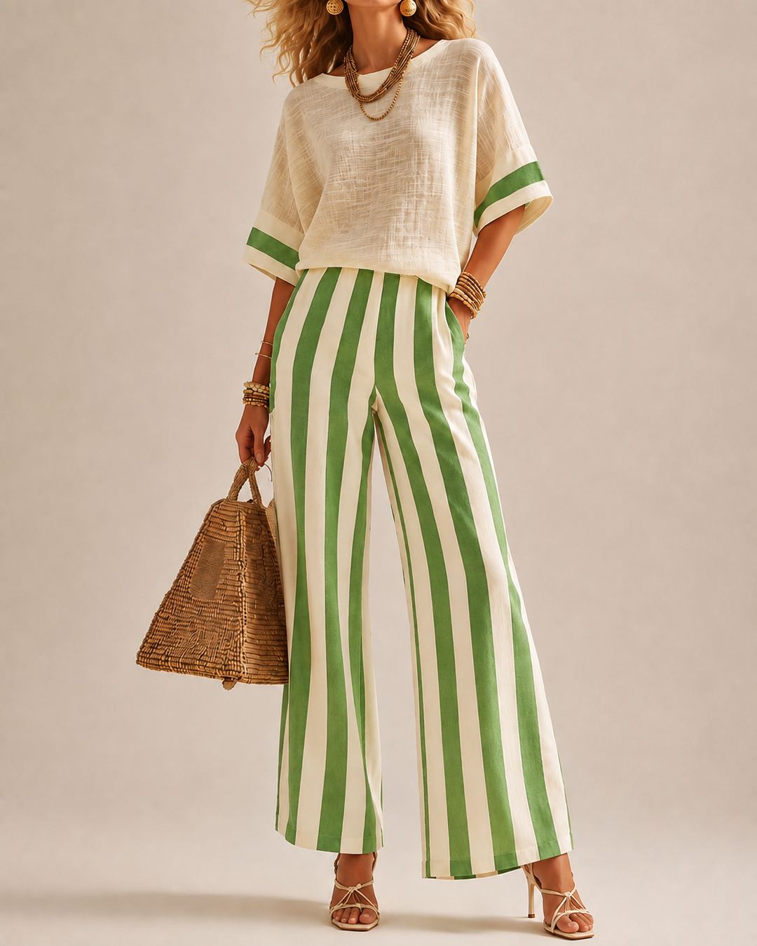 Casual Striped Women's Two-Piece Set