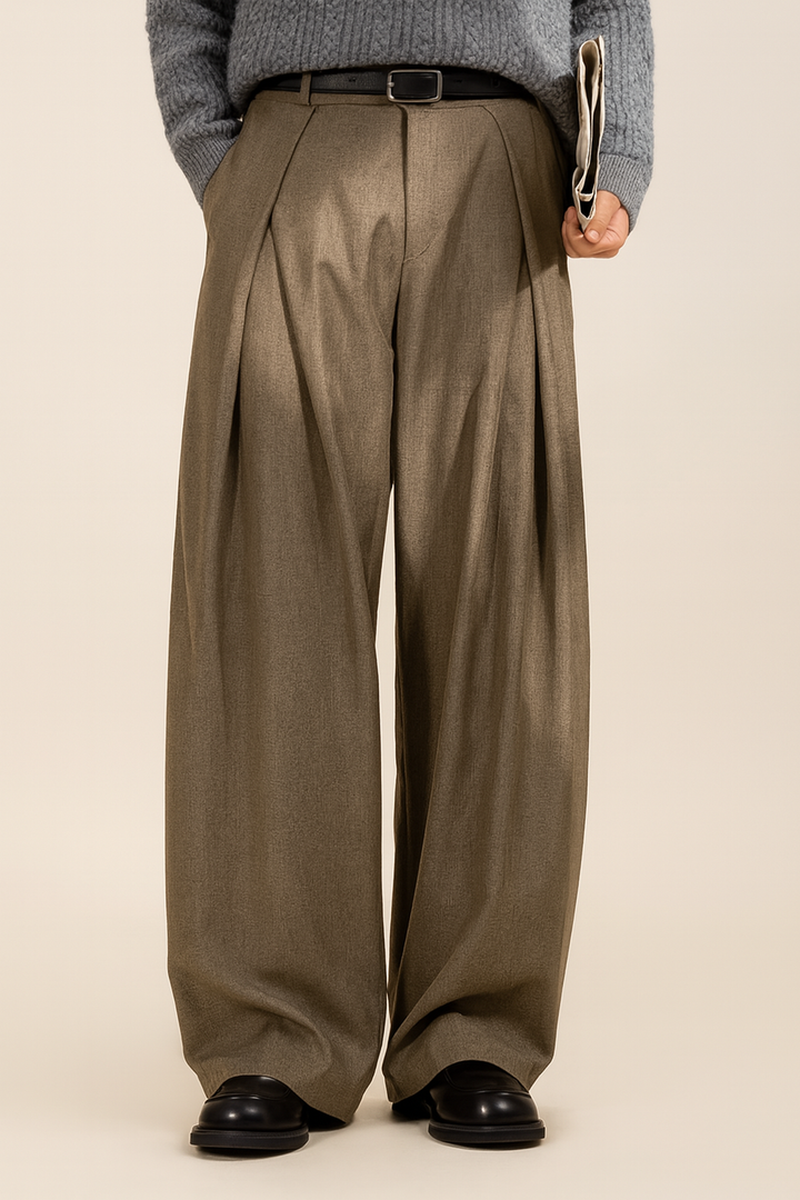 Men's Elegant High-Waisted Pleated Dress Pants