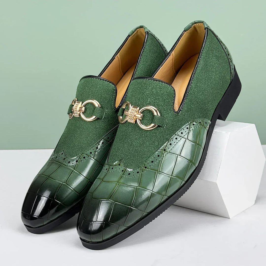 Elegant Men's Leather Loafers with Suede - Cushioned Footbed