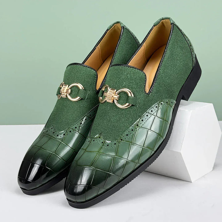 Elegant Men's Leather Loafers with Suede - Cushioned Footbed