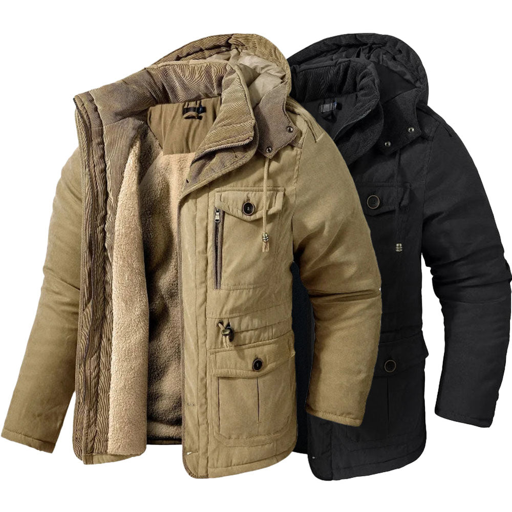 Rugged Men's Winter Jacket with Fleece Lining - Tactical Pockets and Utility Zippers