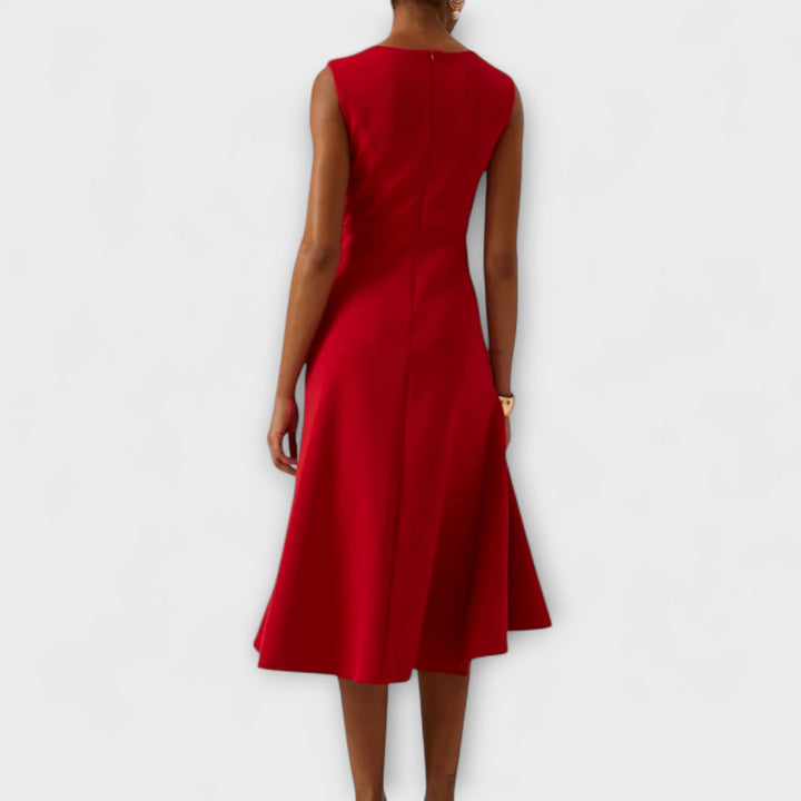Elegant Draped Women's Asymmetric Midi Dress