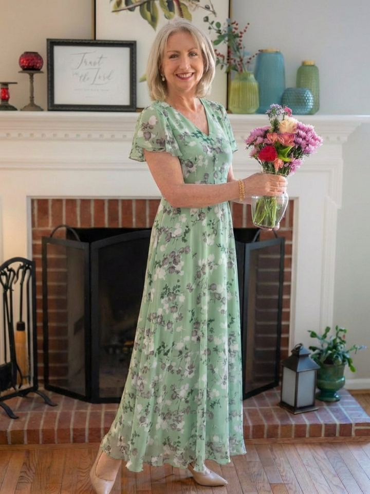 Elegant Lightweight Women's Floral Chiffon Maxi Dress