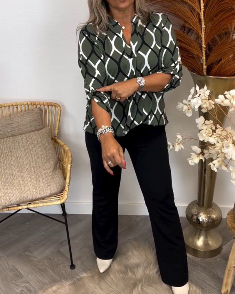 Women's Elegant Long Sleeve Blouse with Geometric Pattern