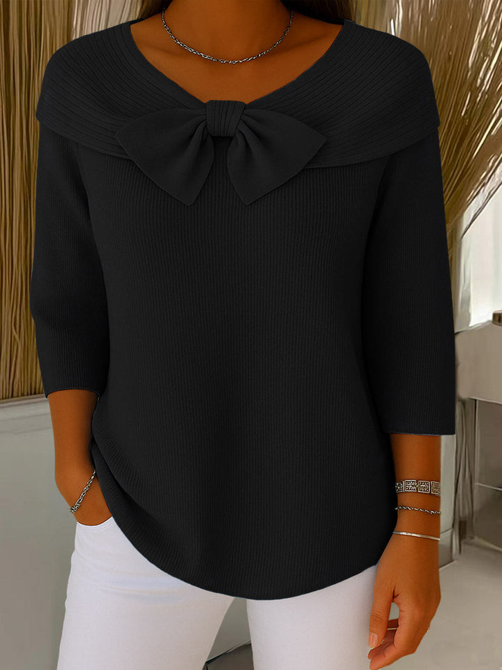 Women's Soft Knit Pullover Sweater with Bow Detail