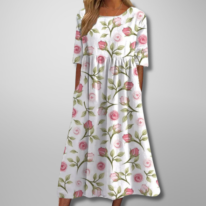 Elegant Relaxed Women's Floral Midi Dress